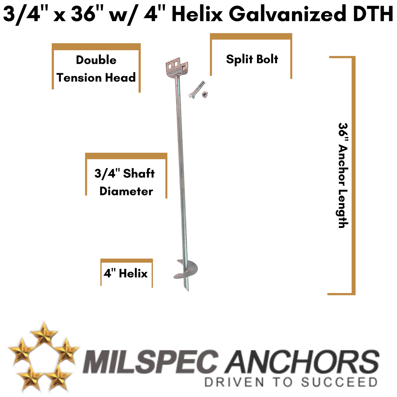 3/4" x 36" w/  4"Helix Galvanized DTH- Set of 2