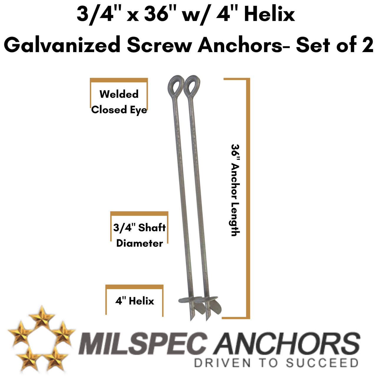 3/4" x 36" w/ 4" Helix Galvanized Set of 2 