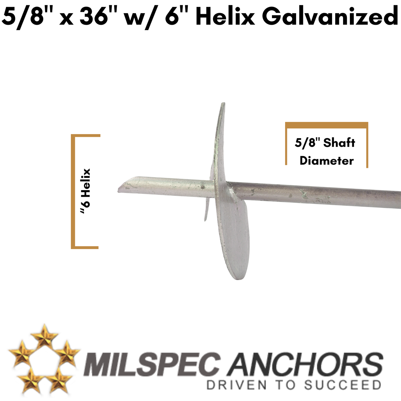 5/8" x 36" w/ 6" Helix Galvanized- Kit of 4 w/ Installation Rod