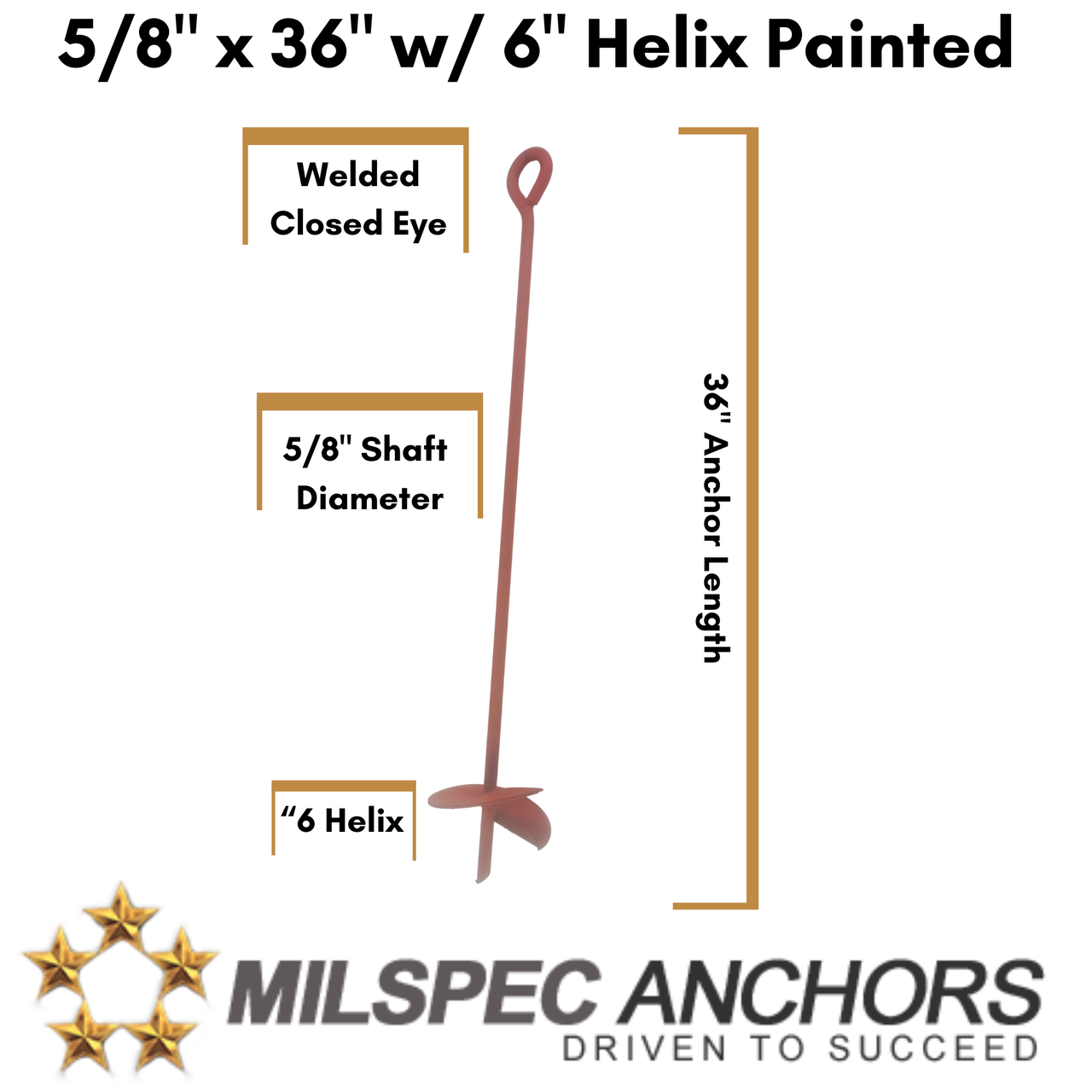5/8" x 36" w/ 6" Helix Painted- Set of 4