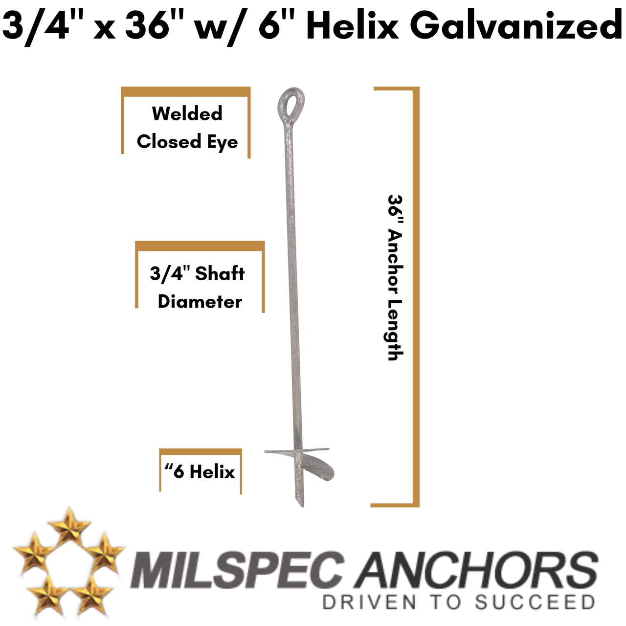 3/4" x 36" w/ 6" Helix Galvanized- Set of 2
