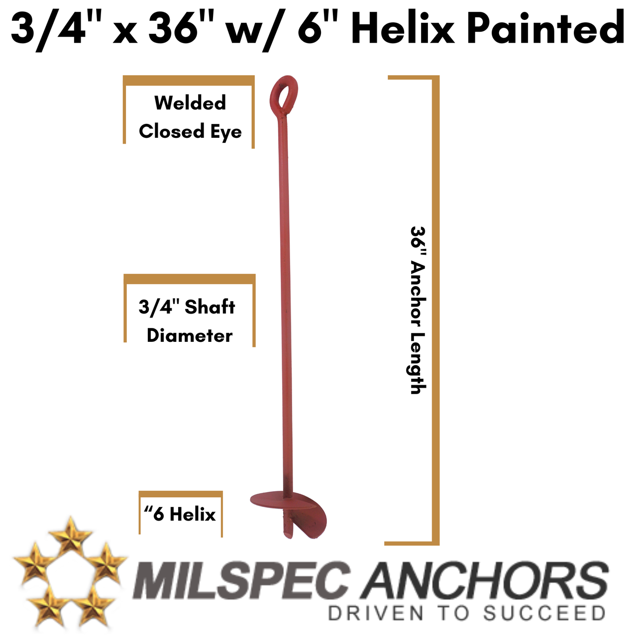 3/4" x 36" w/ 6" Helix Painted- Set of 2