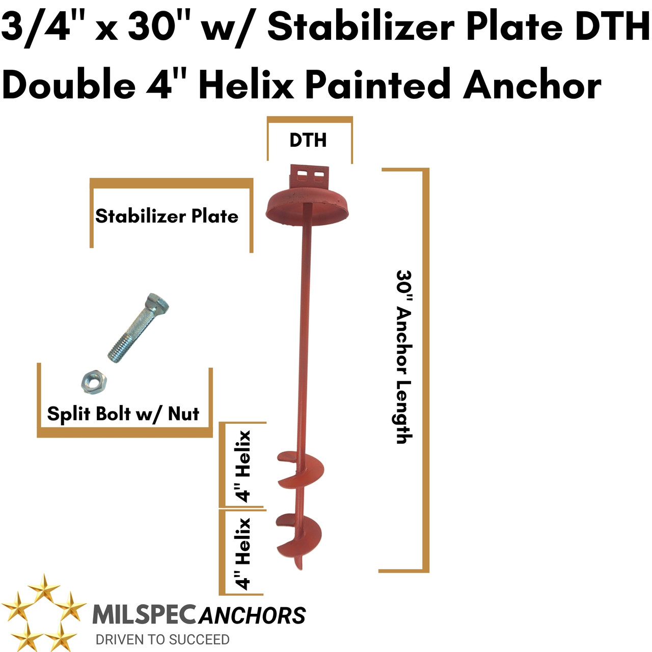 3/4" x 30" DTH Stabilizer Plate Double 4" Helix Painted Anchor w/ Split Bolts & Nuts- Set of 2