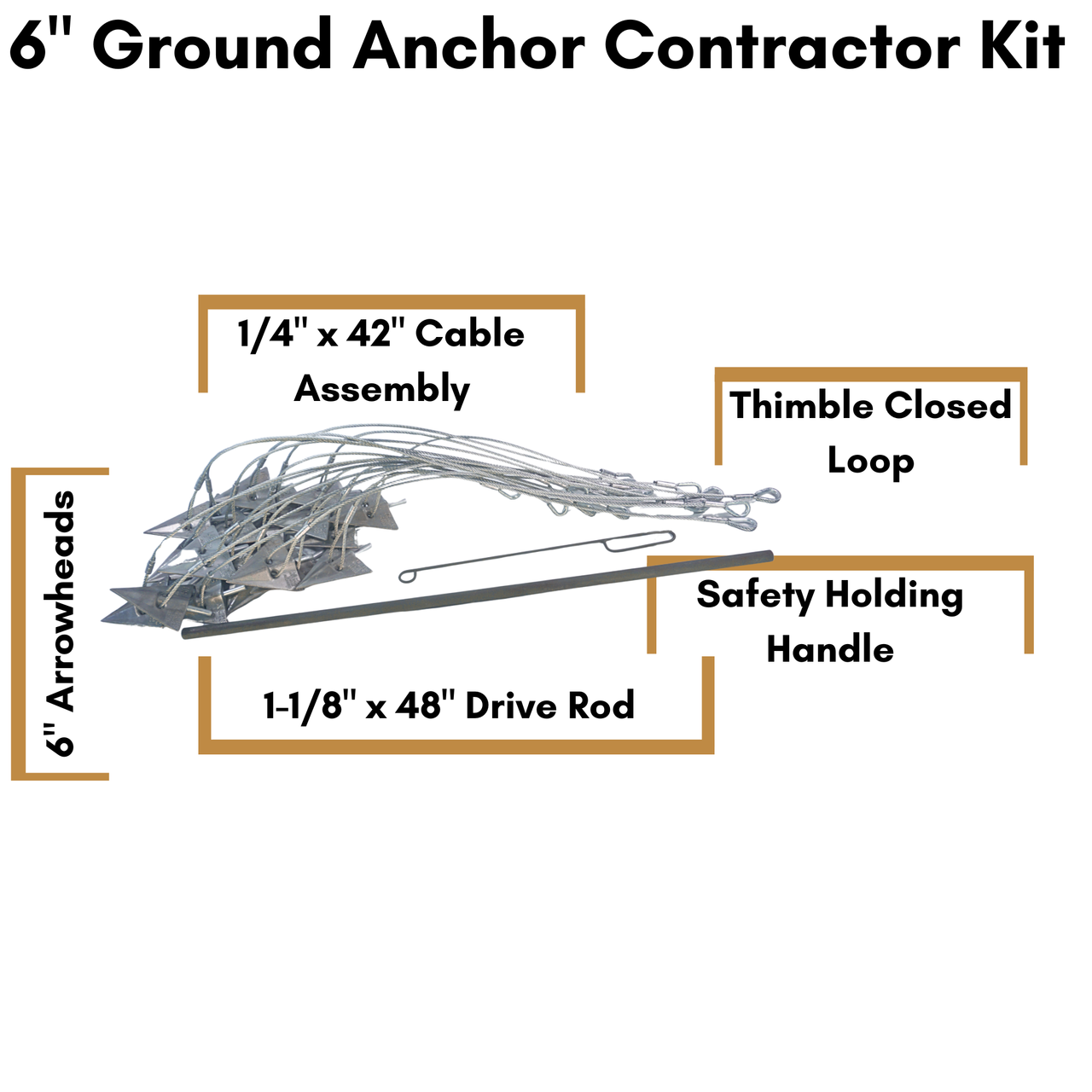 6'' Ground Anchors Contractor Kit (20 Cable Assemblies + Drive Rod & Safety Holding Handle)