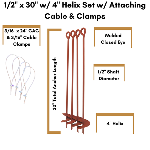  Storage Building 4 Painted Anchor Set w/ Attaching Cable & Clamps