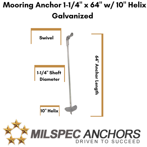 Mooring Anchor 1-1/4'' x  64'' w/10'' Helix w/ Swivel 