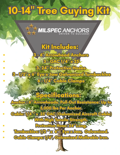 10-14" Diameter TREE GUYING KIT W/ T-buckles (TG/HD1014TB)