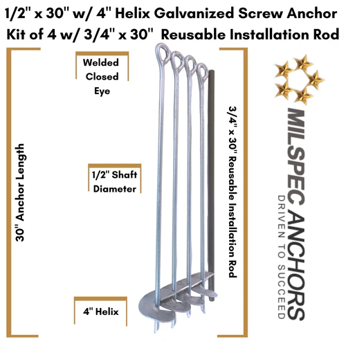 1/2" x 30" w/ 4" Helix HD 4 Anchor Kit w/ Installation Rod