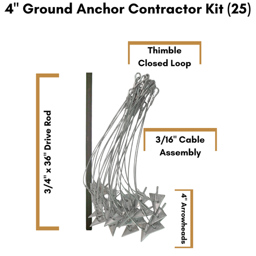 4'' Ground Anchors Contractor Kit (25 Cable Assemblies + Drive Rod)