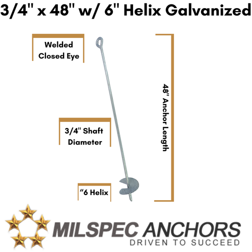 3/4" x 48" with 6" Helix Galvanized- Set of 2