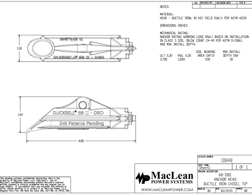 Duckbill® 68-DBD Ductile Iron Anchor Head Only