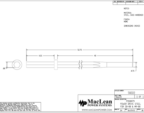 Power Drive Steel PDS8879 7/8" x 4-1/4" Chuck; 48" Long