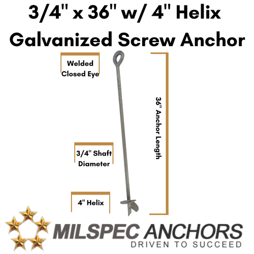 3/4" x 36" w/ 4" Helix Galvanized Individual
