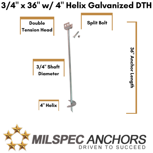 3/4" x 36" w/  4"Helix Galvanized DTH- Set of 2