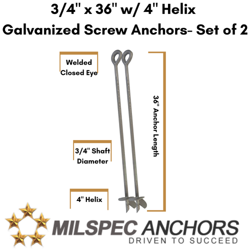 3/4" x 36" w/ 4" Helix Galvanized Set of 2 