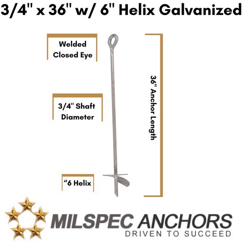 3/4" x 36" w/ 6" Helix Galvanized- Set of 2