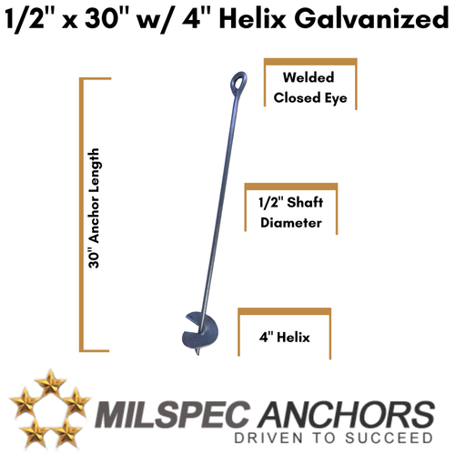 1/2" x 30" w/4" Helix Galvanized Set of 4