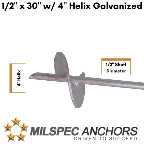 1/2" x 30" w/4" Helix Galvanized Set of 4