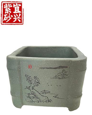 Square, grey/green pot 11x7.5x11cm