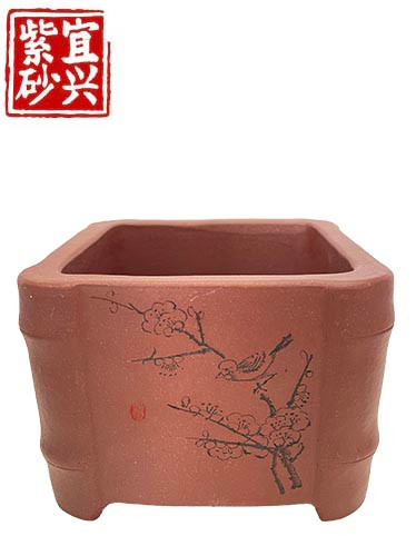 Square pot with etched image 11x7.5x11cm