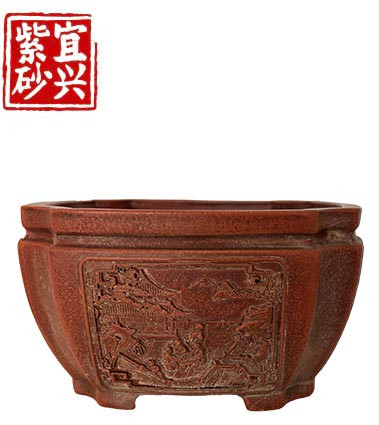 Square pot with decoratively moulded image 11x11.5x11cm
