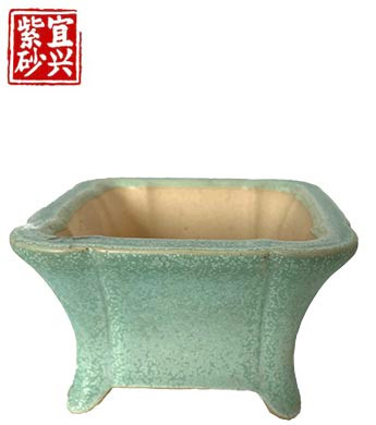 Square pot with green glaze.  19x6x19cm