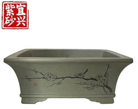 Rectangular, grey/green unglazed pot, 24.5x10x17.5cm