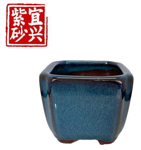 Square teal glazed pot