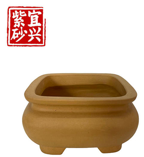 Unglazed square pot - decoratively shaped sides