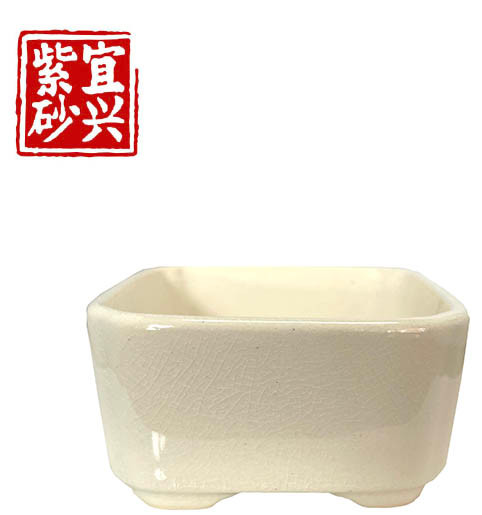 Cream glazed square pot