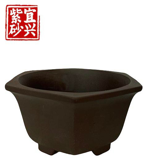Hexagonal pot, dark grey/brown colour. 15.5x9x18cm