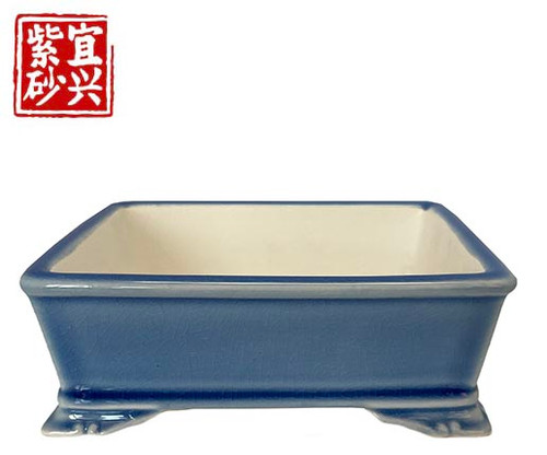 Blue glazed rectangular pot  14.5x5x11cm