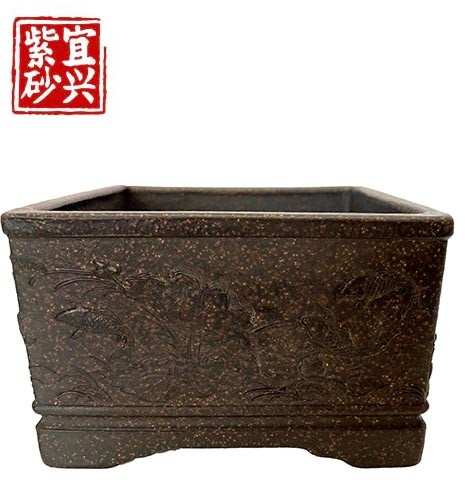 Square pot with carved sides