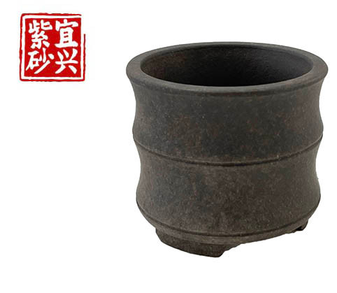 Round pot, bamboo style, dark brown, 5.5x4.7x5.5cm