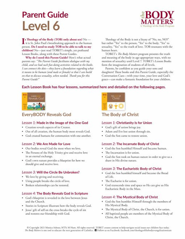 The Body Matters: The Body and Life (Lvl 6 Parent Guide) - TOBET (Digital Download) 