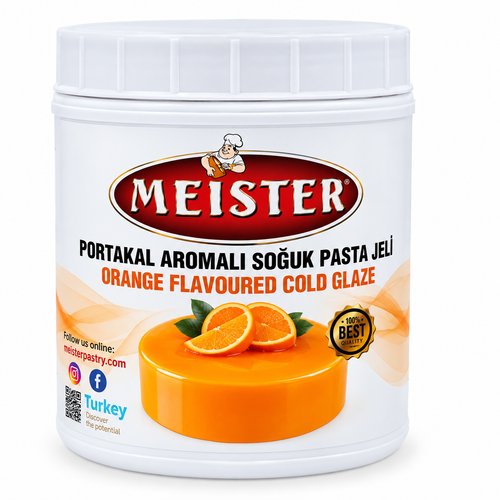 Glazură oglindă la rece cu aromă de portocale Meister, 1 kg, recipient alb  Copiază