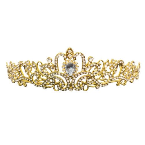 Coronita aurie din metal cu perle - 14 cm