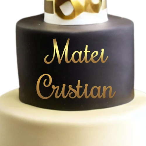 Topper tort personalizat cu nume caligrafic – aplicare frontală TPN-003