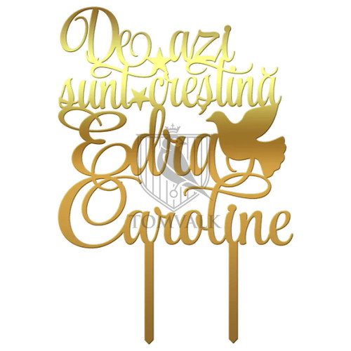 Topper tort botez personalizat „De azi sunt creștină” cu numele fetiței AC1