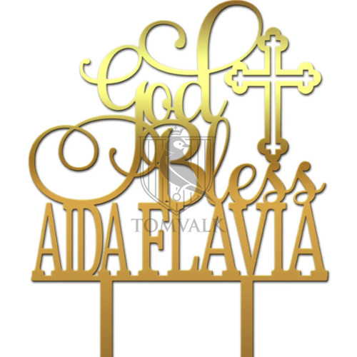 Topper personalizat pentru tort botez God Bless You 4N