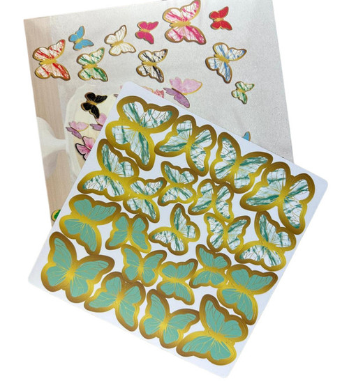 Pachet 126 fluturi hartie - Verde/auriu PS