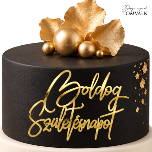 Topper aniversare nepersonalizat, Topper frontal tort Boldog születésnapot – 12 × 6 cm, tomvalk.ro