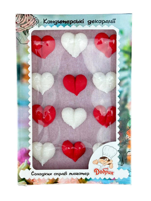 Set 12 decoratiuni din zahar Inimi - Alb/Rosu