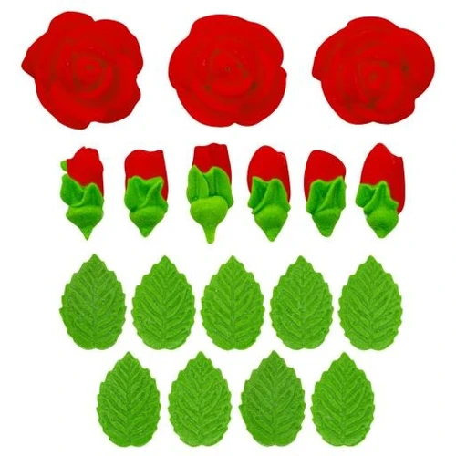 Pachet decoratiuni din zahar Buchet de trandafiri - Rosu