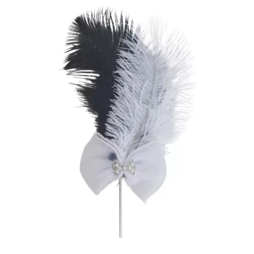 Topper tort Pană cu fundiță  Alb & Negru, 23 cm  Decor elegant și minimalist pentru torturi deosebite