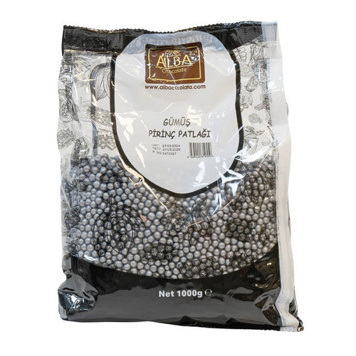 Perle din Orez Expandat 4 mm - ARGINTIU - 1 kg, Alba Chocolate
