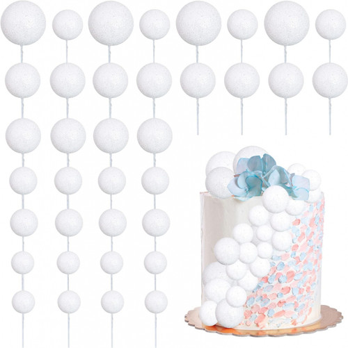 Set 19 sfere plastic pentru ornat torturi - Alb gliterat