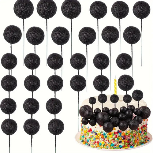 Set 19 sfere plastic pentru ornat torturi - Negru gliterat