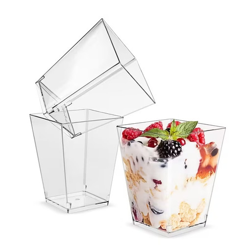 Set 10 Cupe Desert Transparente - 210 ml - Formă Trapezoidală - 7 cm x 7 cm x 6.5 cm
