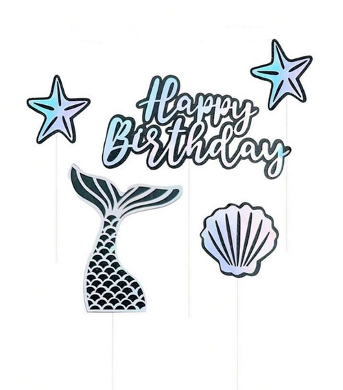 Set 5 cupcake topper Sirena - Negru/Argintiu